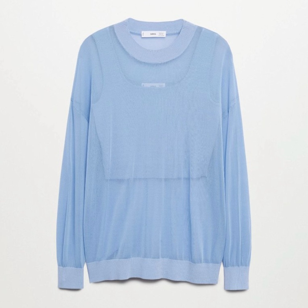 Mango Light Blue Sheer Knit Top Size XS (NWT)
